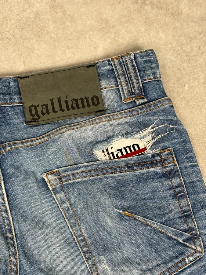 SS2011 Galliano UK Flag Newspaper Print Distressed Blue Denim Jeans IuaybCU 10