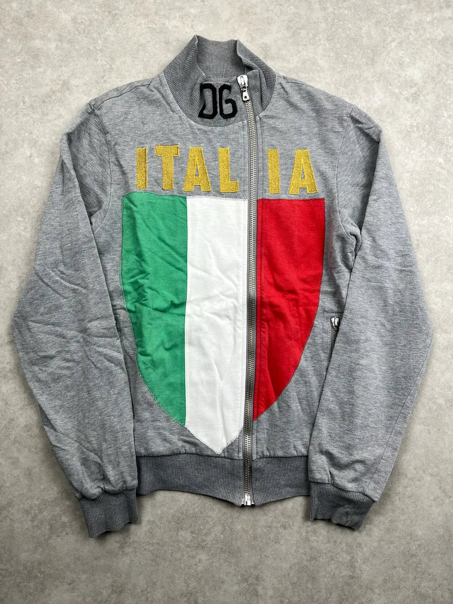 AW2005 Dolce & Gabbana Grey Italia Flag Zip-Up Sweater jflJFEYI 0