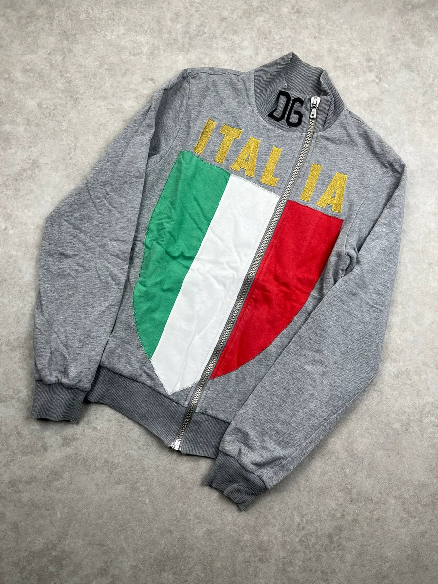 AW2005 Dolce & Gabbana Grey Italia Flag Zip-Up Sweater jflJFEYI 7
