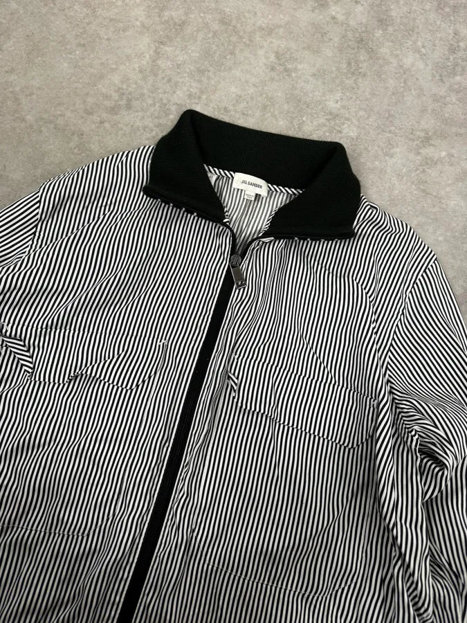 AW2015 Jil Sander Black & White Striped Light Zip-Up Jacket zYZQpGU 4