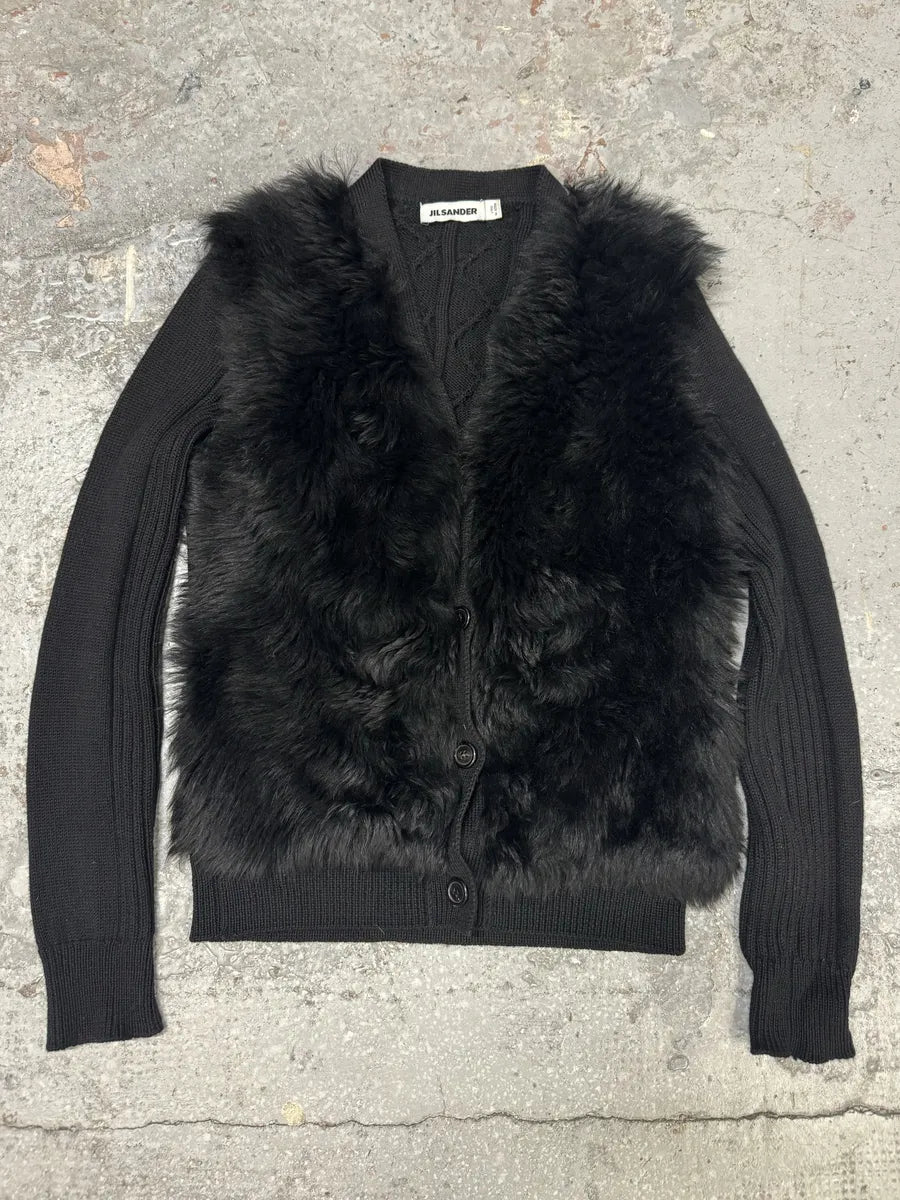 Jil Sander Black Fur Plushed Wool Cardigan FnDHJFT 0