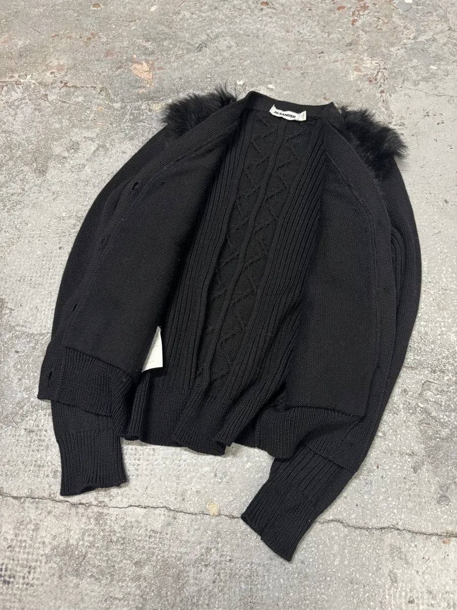 Jil Sander Black Fur Plushed Wool Cardigan FnDHJFT 2