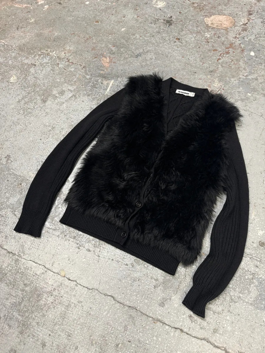 Jil Sander Black Fur Plushed Wool Cardigan FnDHJFT 3
