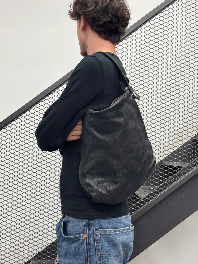 Jil Sander Black Leather Hammered Hobo Shoulder Bag boPKzhJ 1