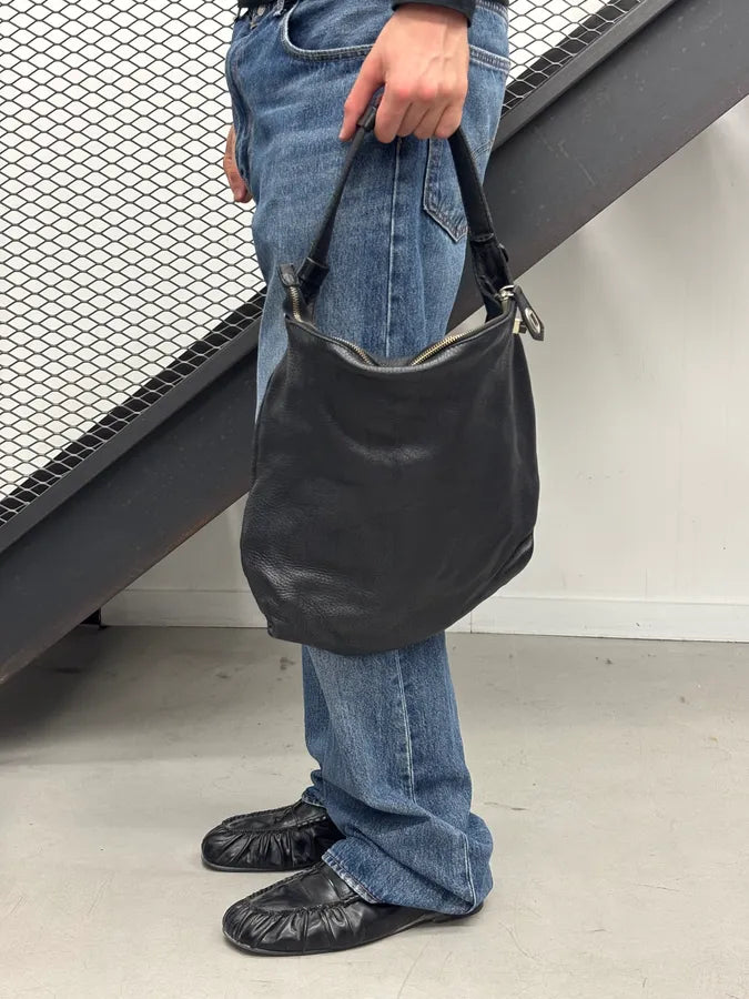 Jil Sander Black Leather Hammered Hobo Shoulder Bag boPKzhJ 2