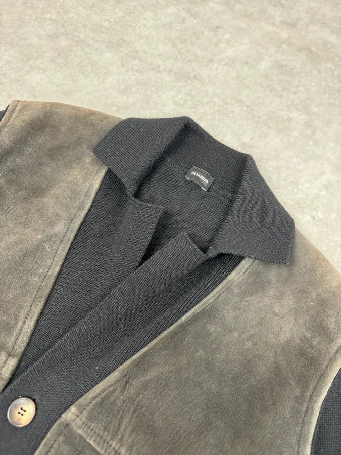 Jil Sander Black Wool & Grey Leather Jacket MJFqOLl 4