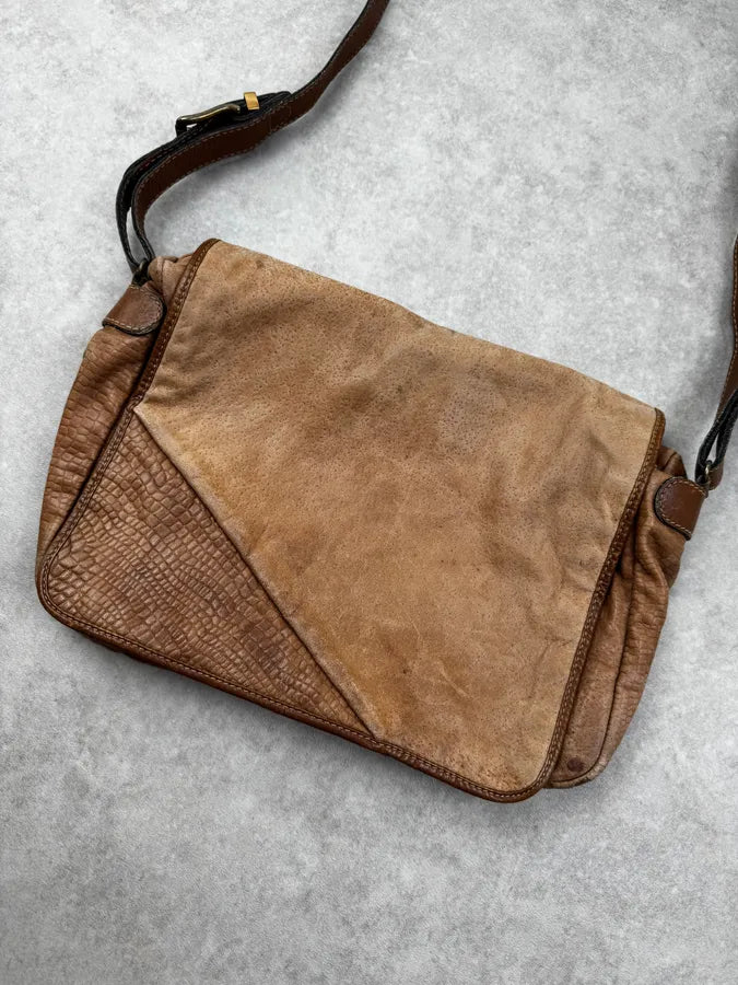 2000s Jil Sander Brown & Beige Hybrid Leather Messenger Bag VxiQTBy 5