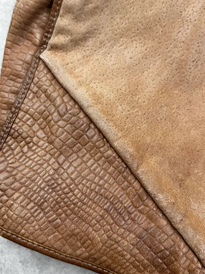 2000s Jil Sander Brown & Beige Hybrid Leather Messenger Bag VxiQTBy 6