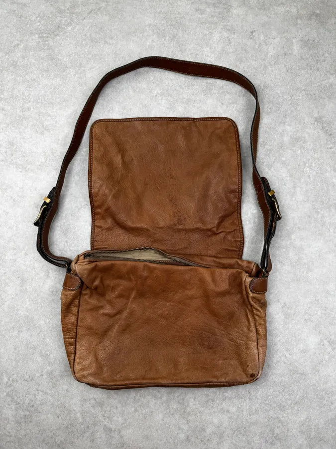 2000s Jil Sander Brown & Beige Hybrid Leather Messenger Bag VxiQTBy 4