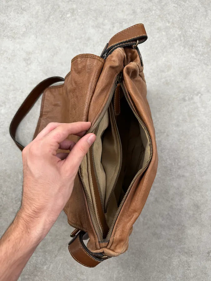 2000s Jil Sander Brown & Beige Hybrid Leather Messenger Bag VxiQTBy 8