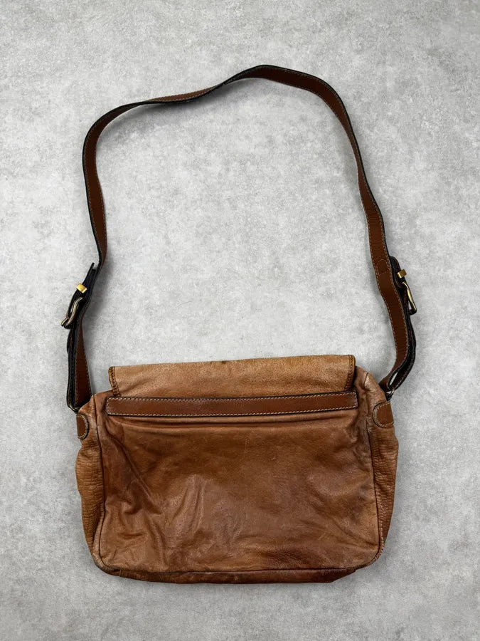 2000s Jil Sander Brown & Beige Hybrid Leather Messenger Bag VxiQTBy 1