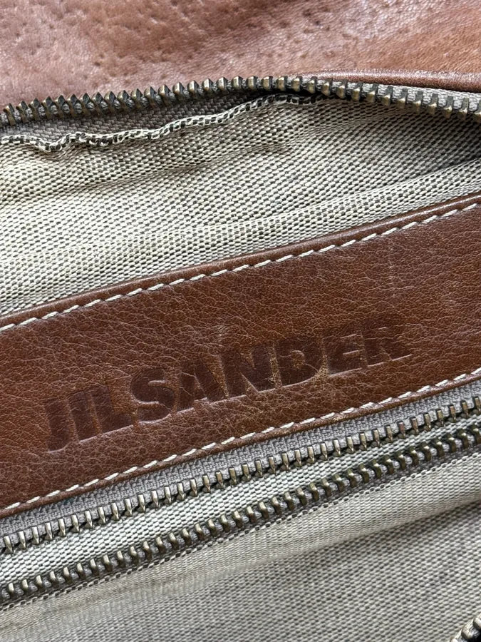 2000s Jil Sander Brown & Beige Hybrid Leather Messenger Bag VxiQTBy 9