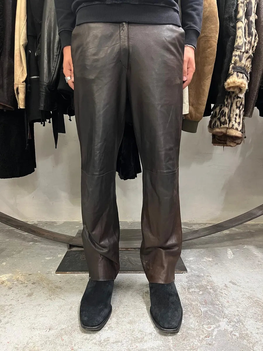 Jil Sander Brown Dark Leather Eroded Pants (S) uoBeUNw 0