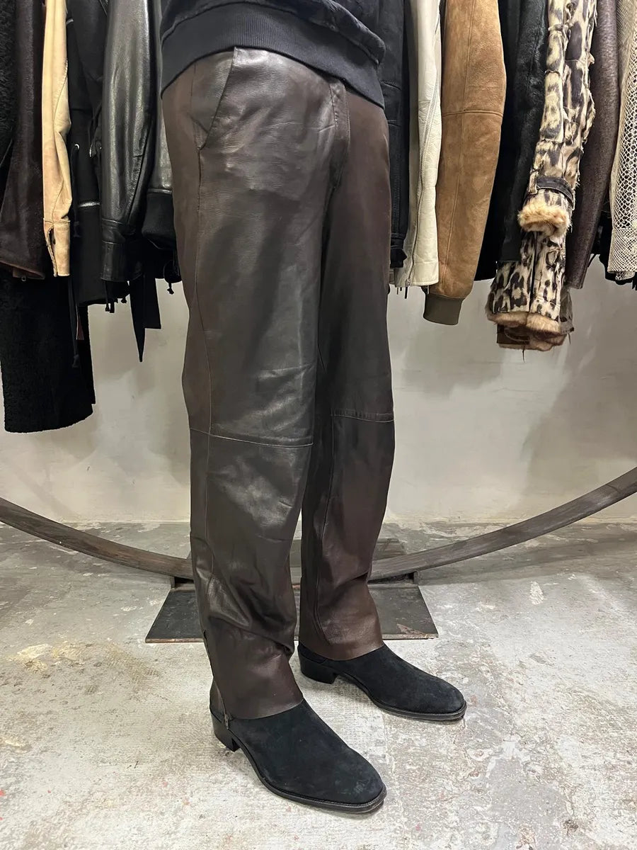 Jil Sander Brown Dark Leather Eroded Pants (S) uoBeUNw 1
