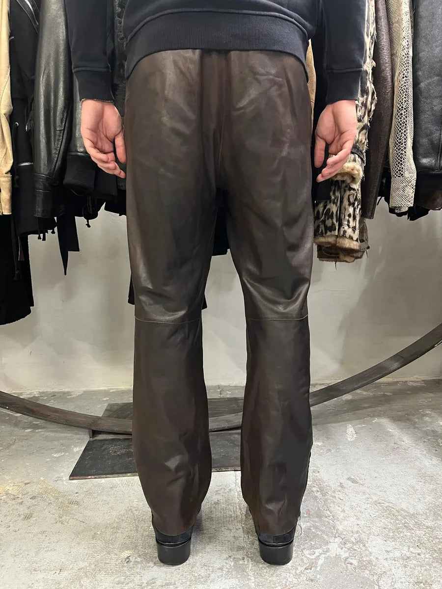Jil Sander Brown Dark Leather Eroded Pants (S) uoBeUNw 2