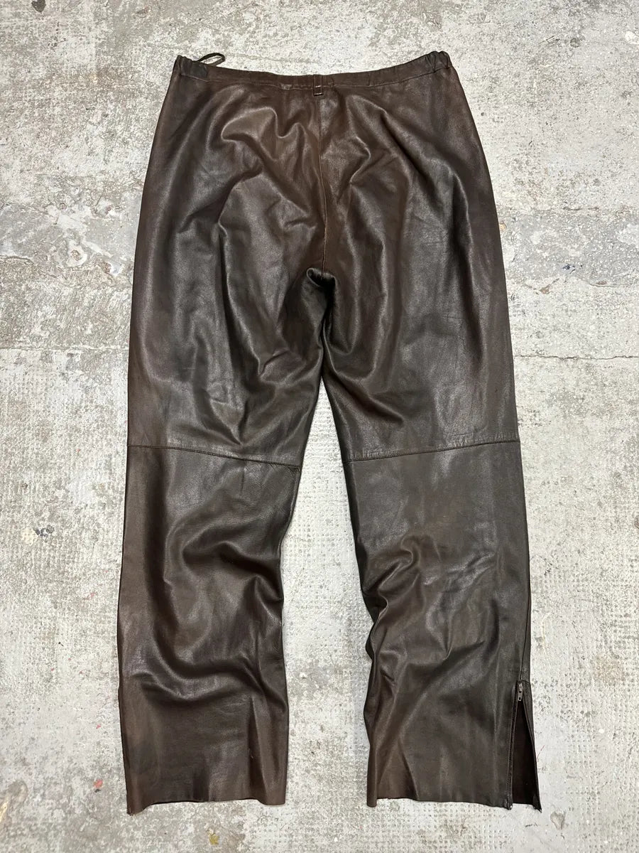 Jil Sander Brown Dark Leather Eroded Pants (S) uoBeUNw 4