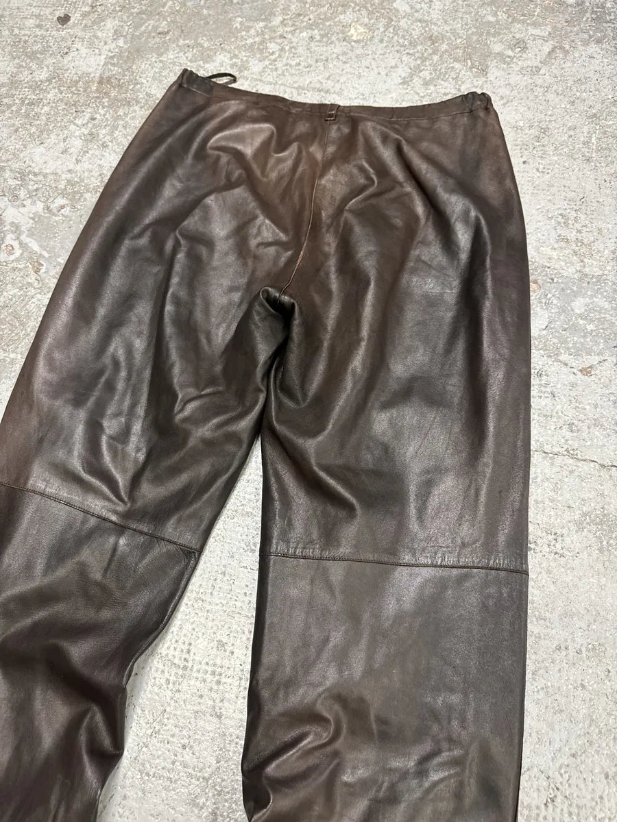 Jil Sander Brown Dark Leather Eroded Pants (S) uoBeUNw 5