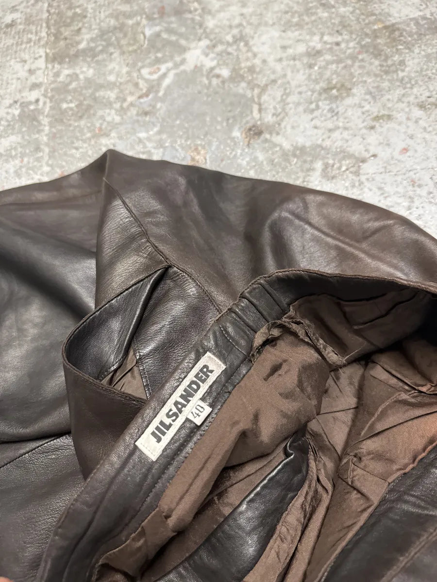 Jil Sander Brown Dark Leather Eroded Pants (S) uoBeUNw 6