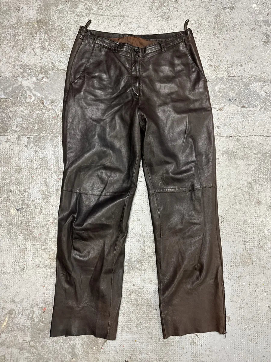 Jil Sander Brown Dark Leather Eroded Pants (S) uoBeUNw 7