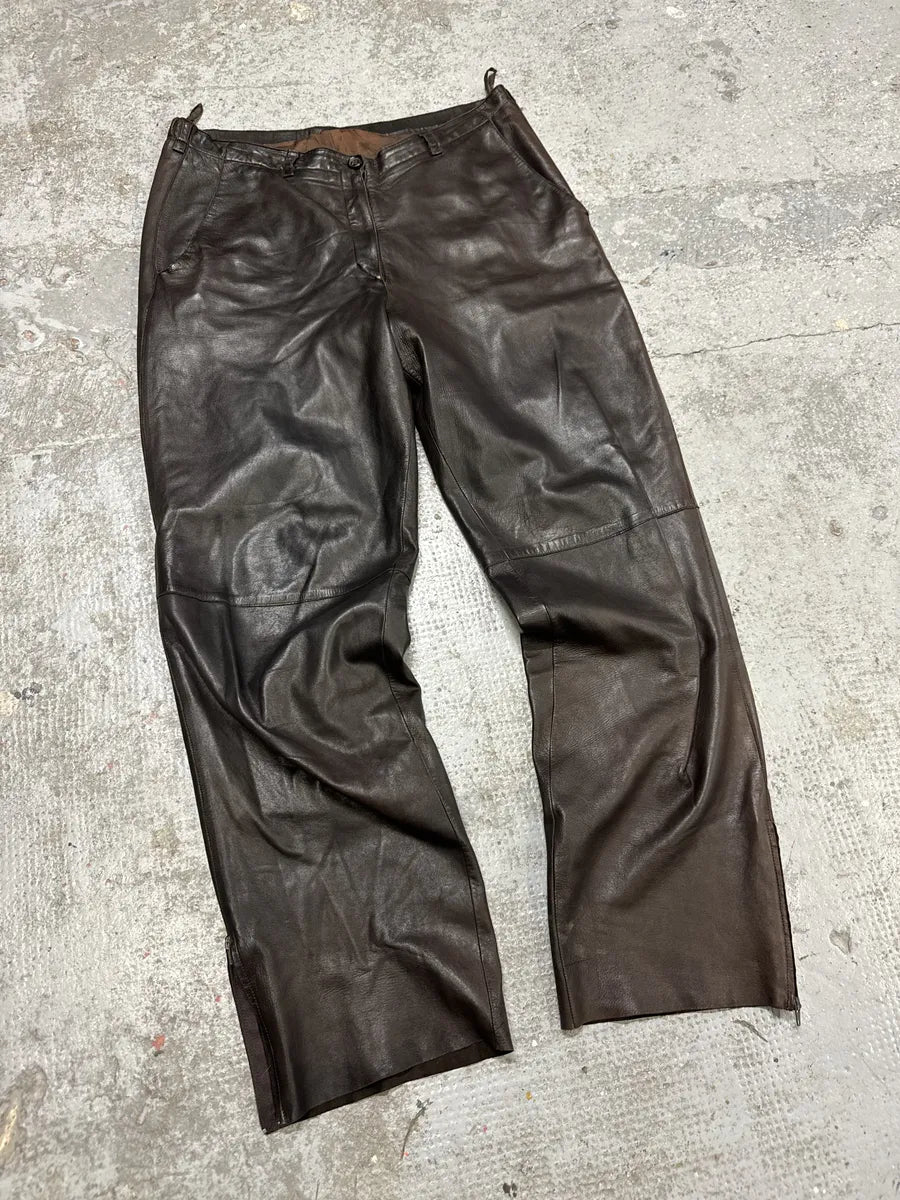Jil Sander Brown Dark Leather Eroded Pants (S) uoBeUNw 8