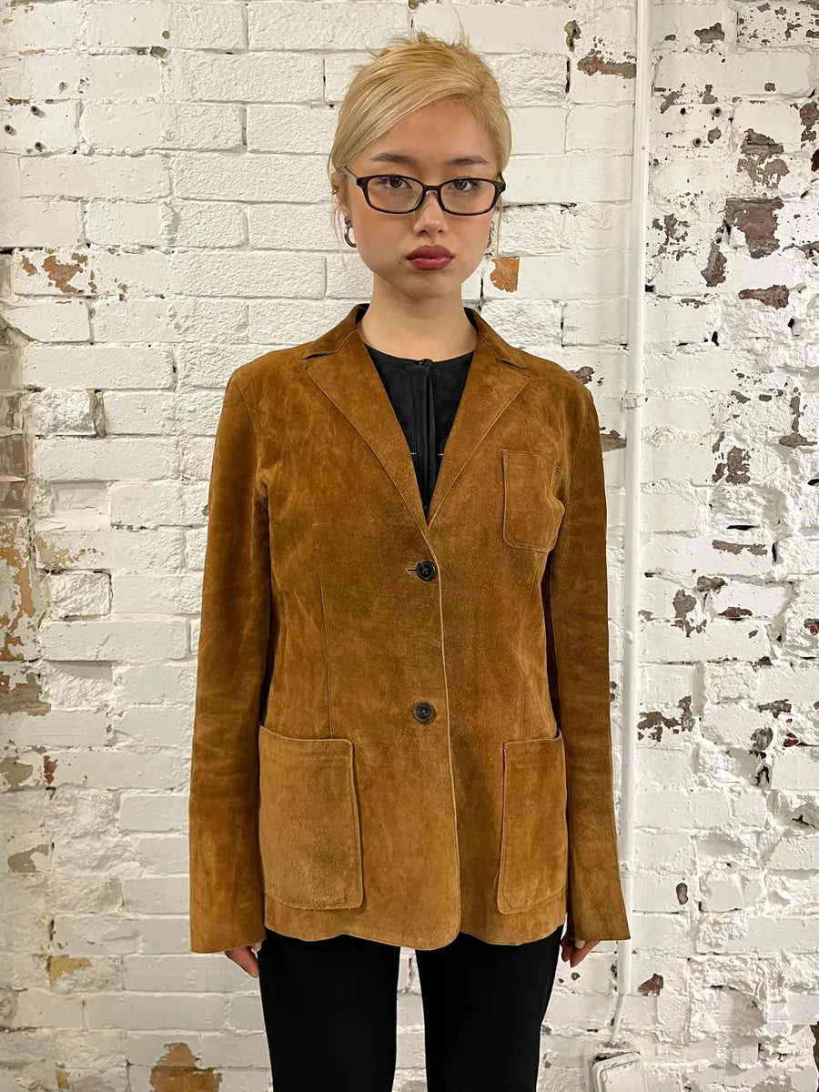 Jil Sander Brown Suede Leather Blazer Jacket ZceLDuD 1