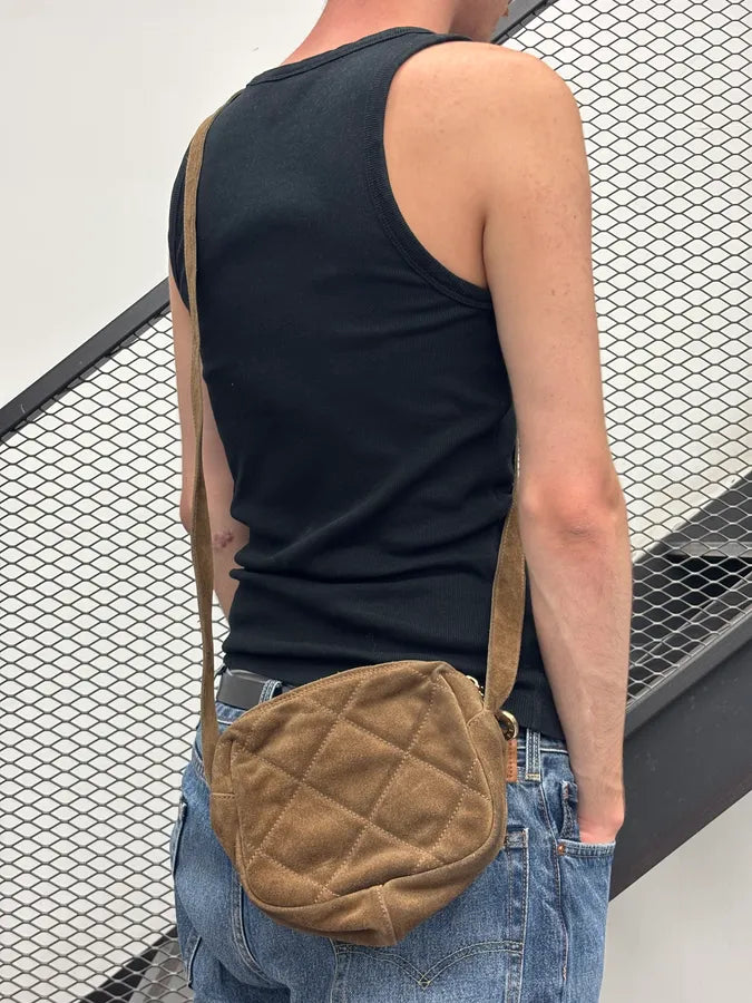 Jil Sander Brown Suede Quilted Crossbody Bag dnFlWaw 1