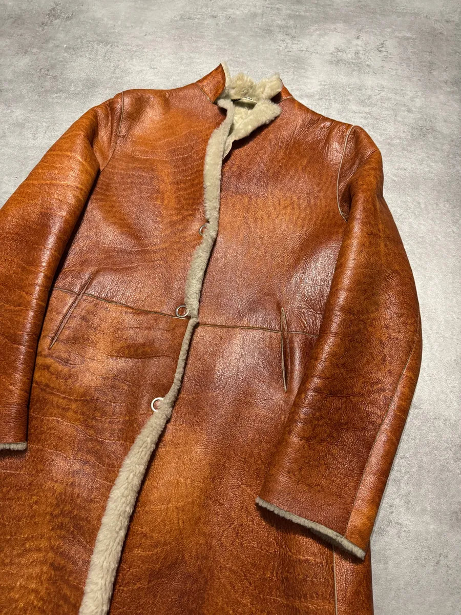Jil Sander Camel Grilled Leather Long Jacket (S) 1