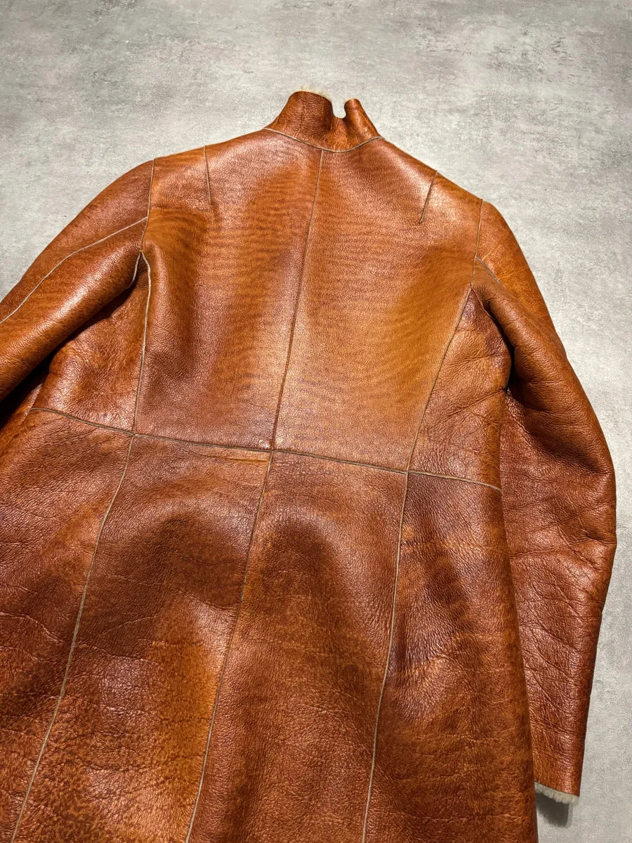 Jil Sander Camel Grilled Leather Long Jacket (S) 2