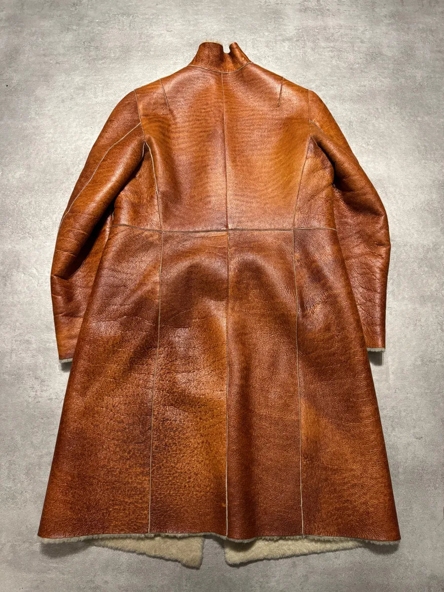 Jil Sander Camel Grilled Leather Long Jacket (S) 3