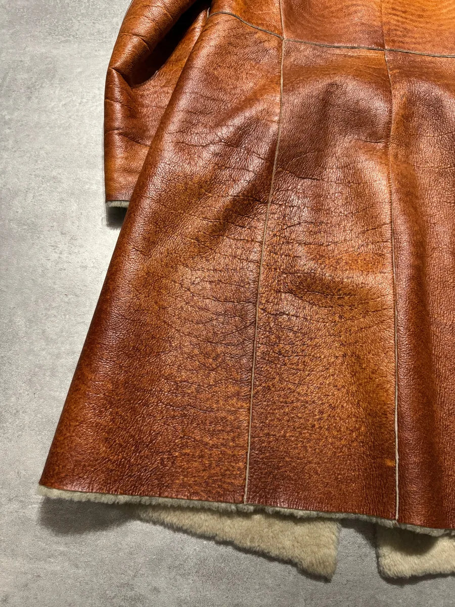 Jil Sander Camel Grilled Leather Long Jacket (S) 4