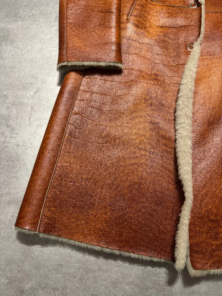 Jil Sander Camel Grilled Leather Long Jacket (S) 5