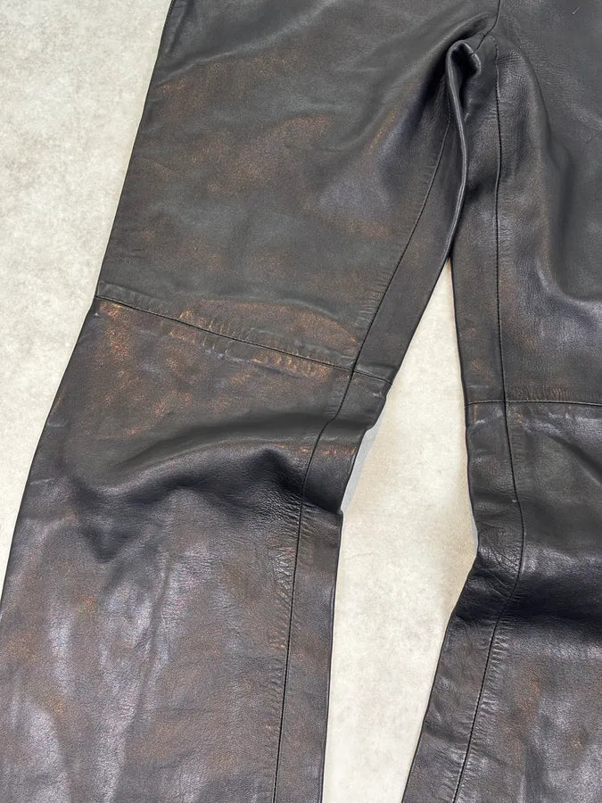 2000s Jil Sander Lambskin Leather Silk Lined Black Pants GYWGLYa 8