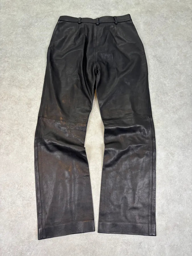 2000s Jil Sander Lambskin Leather Silk Lined Black Pants GYWGLYa 5