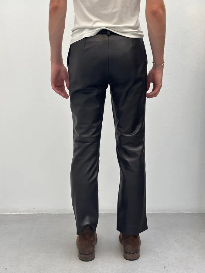 2000s Jil Sander Lambskin Leather Silk Lined Black Pants GYWGLYa 3