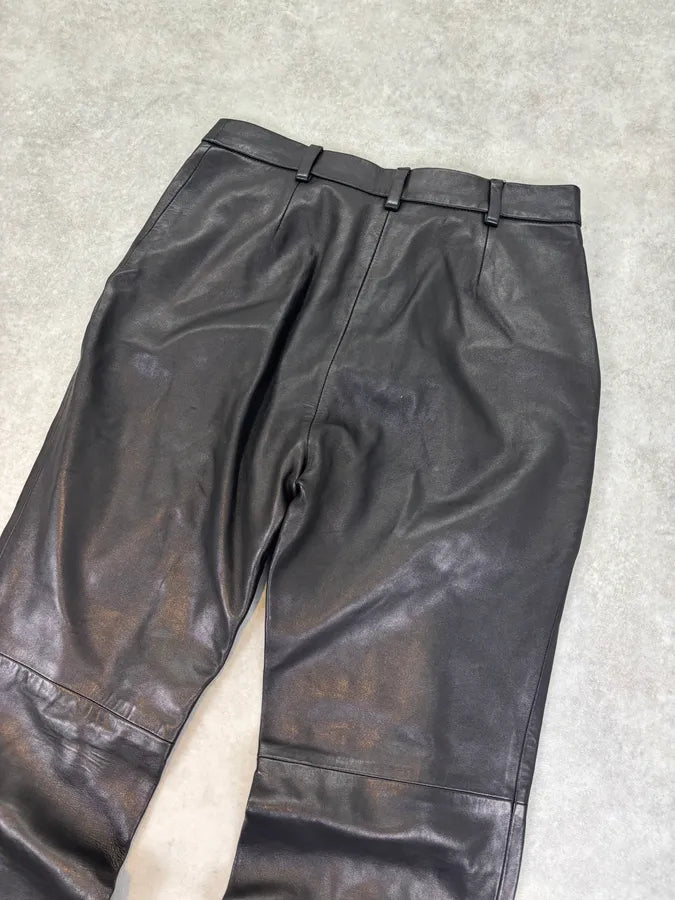 2000s Jil Sander Lambskin Leather Silk Lined Black Pants GYWGLYa 6