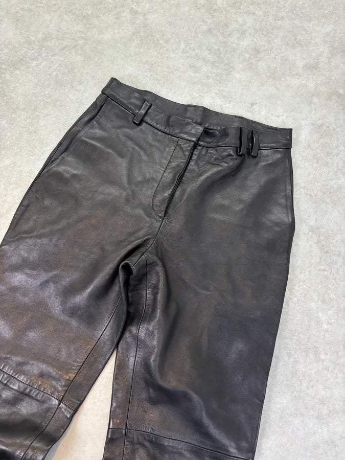 2000s Jil Sander Lambskin Leather Silk Lined Black Pants GYWGLYa 4