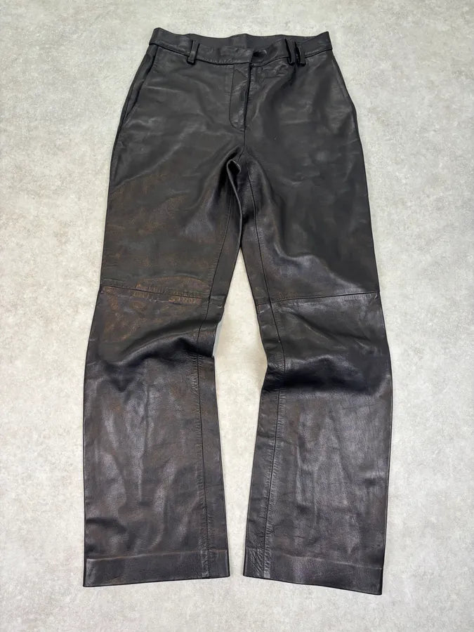 2000s Jil Sander Lambskin Leather Silk Lined Black Pants GYWGLYa 0
