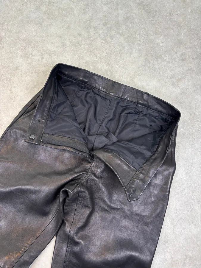 2000s Jil Sander Lambskin Leather Silk Lined Black Pants GYWGLYa 7