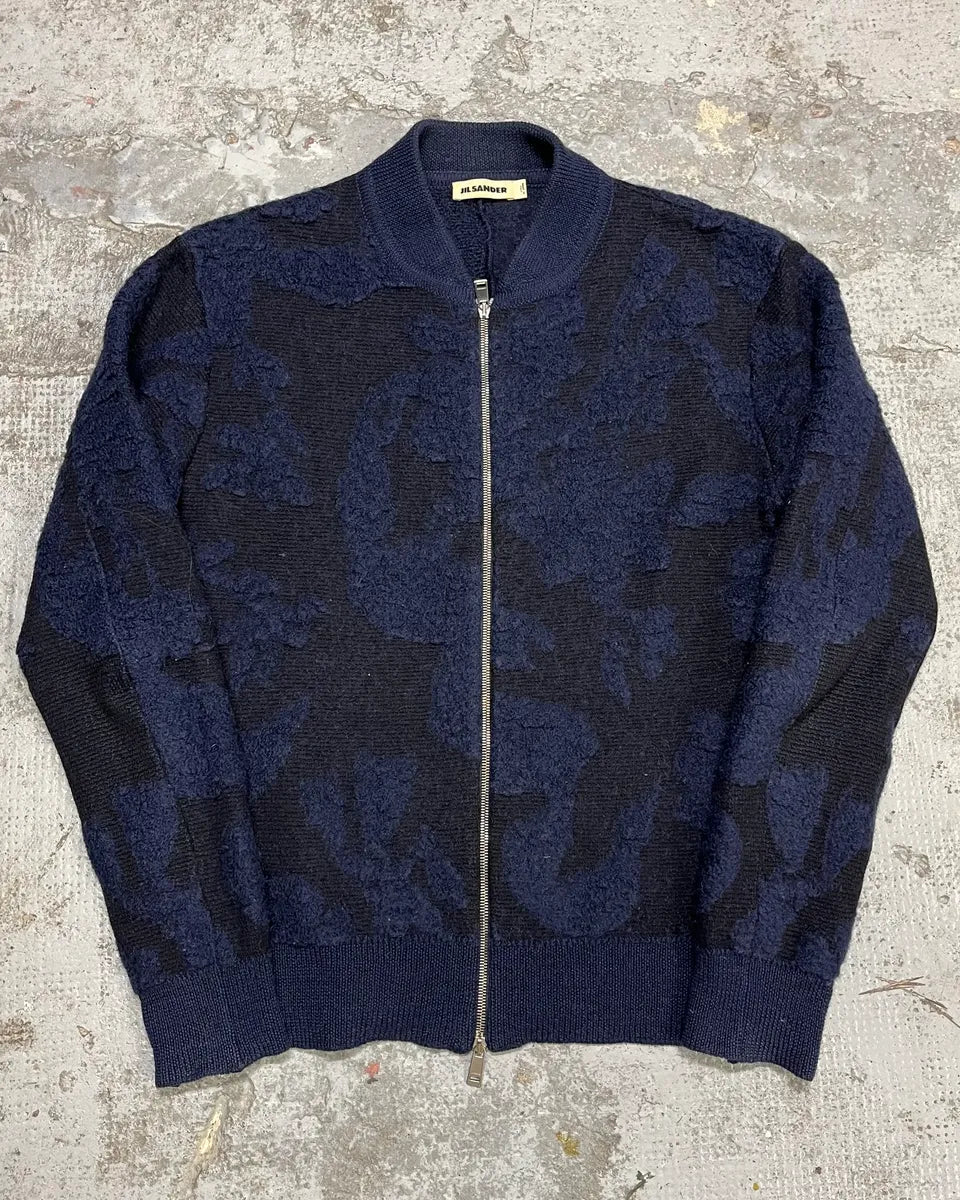 Jil Sander Navy Wool Two Tone Zip-up Sweater lryMvlB 0