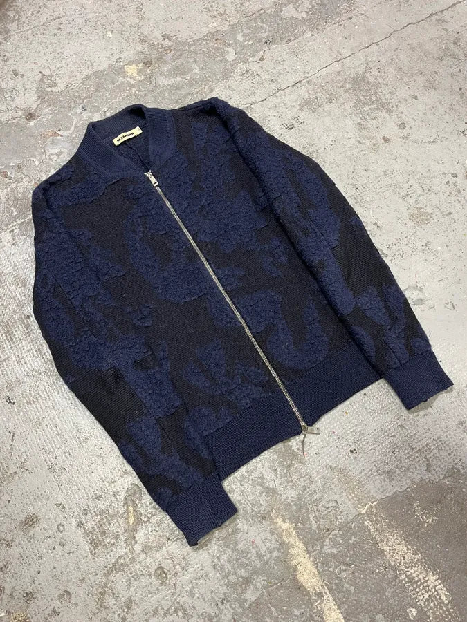 Jil Sander Navy Wool Two Tone Zip-up Sweater lryMvlB 3