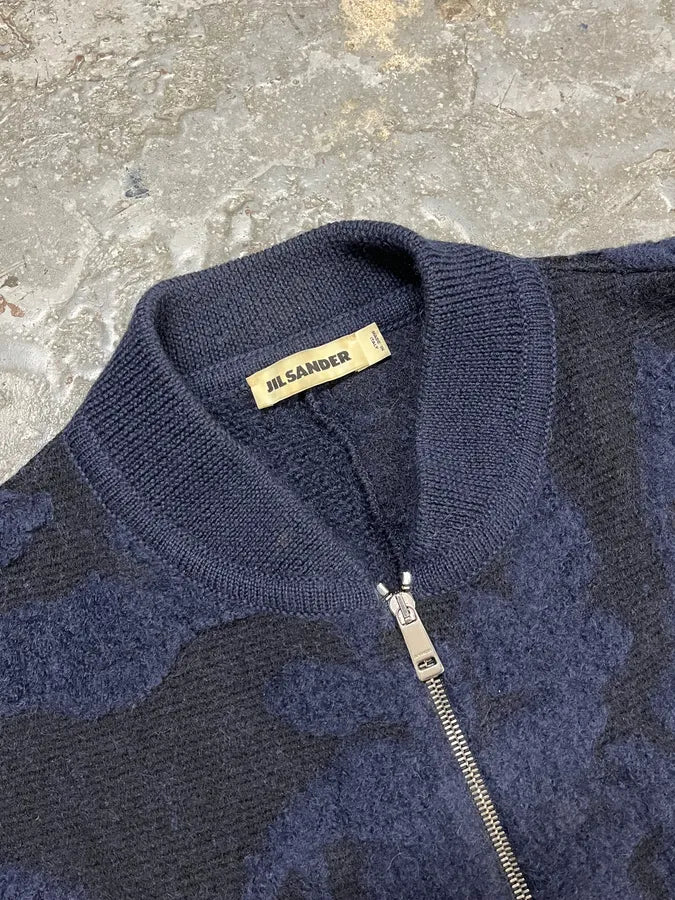 Jil Sander Navy Wool Two Tone Zip-up Sweater lryMvlB 4