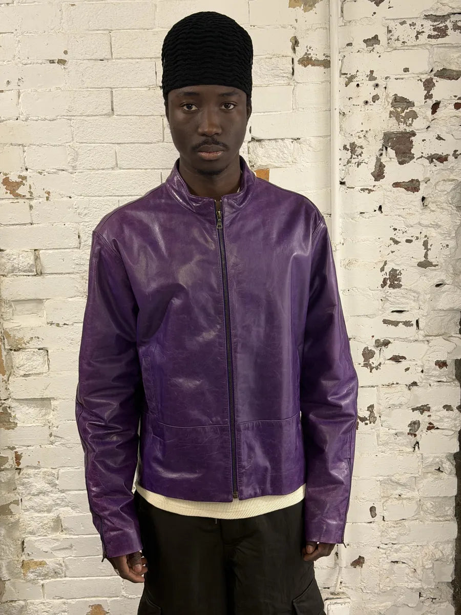 Jil Sander Purple Biker Leather Jacket HNXMVPb 2