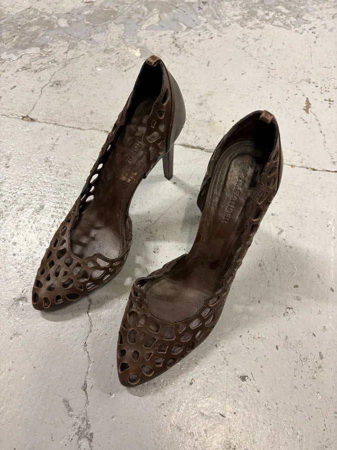 Jil Sander Quill Harmony Brown Perforated Leather Heels BOkqjZy 2