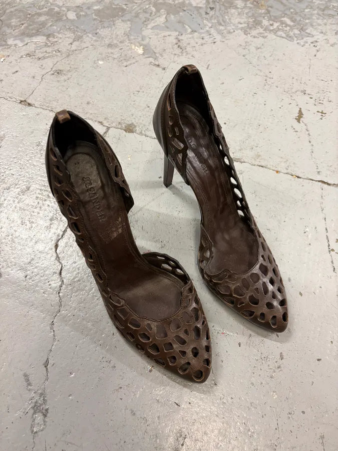 Jil Sander Quill Harmony Brown Perforated Leather Heels BOkqjZy 3