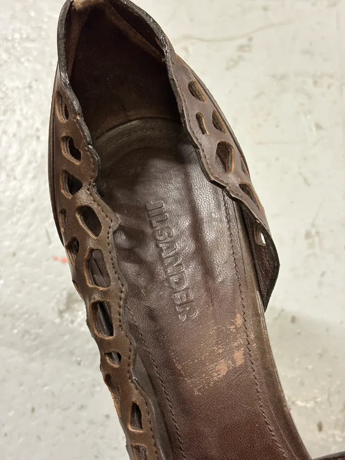 Jil Sander Quill Harmony Brown Perforated Leather Heels BOkqjZy 6