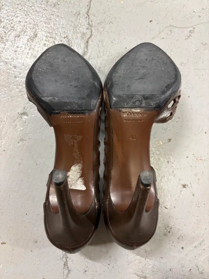 Jil Sander Quill Harmony Brown Perforated Leather Heels BOkqjZy 5
