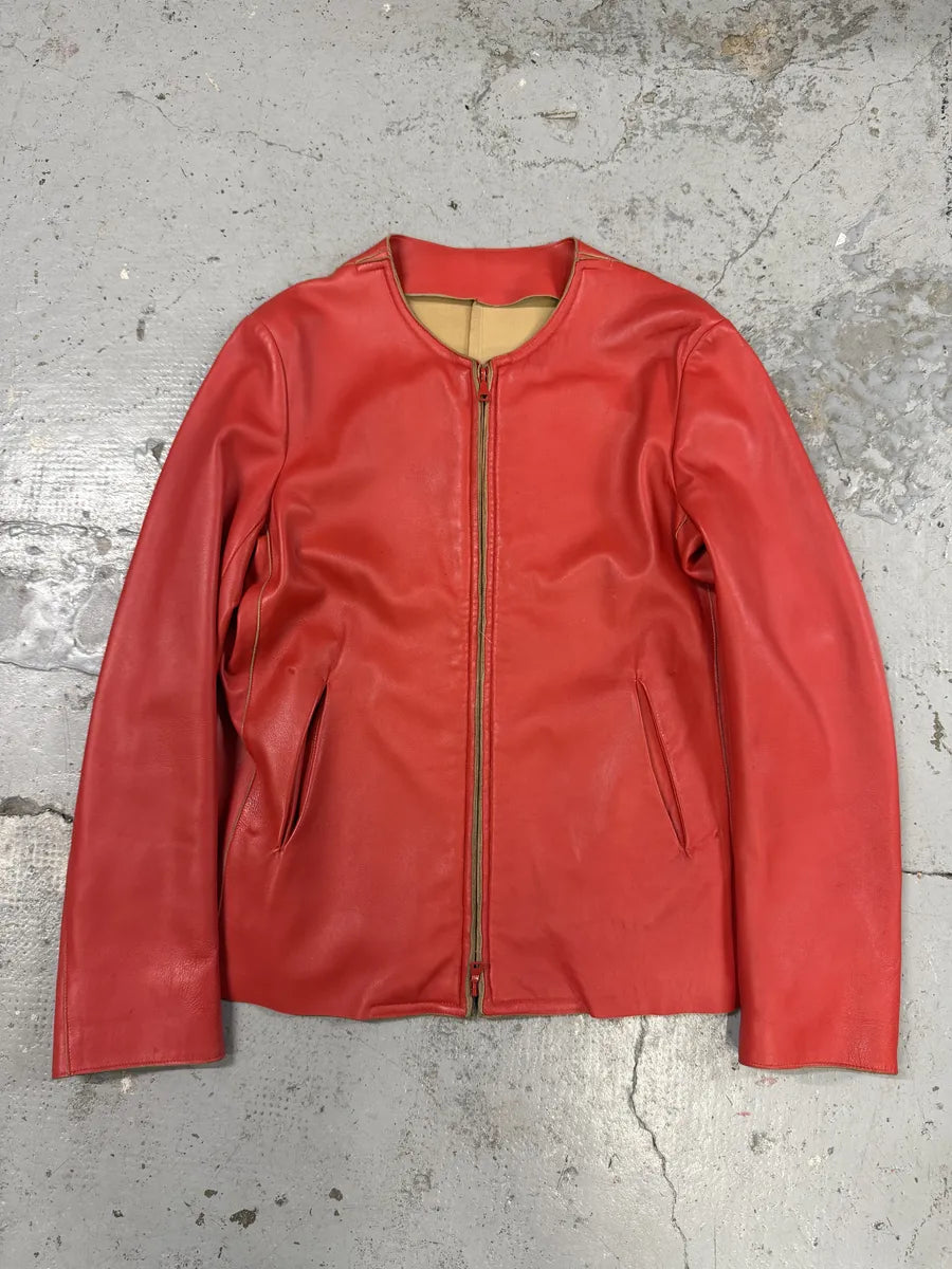Jil Sander Red Premium Biker Leather Jacket fbLMkgy 0