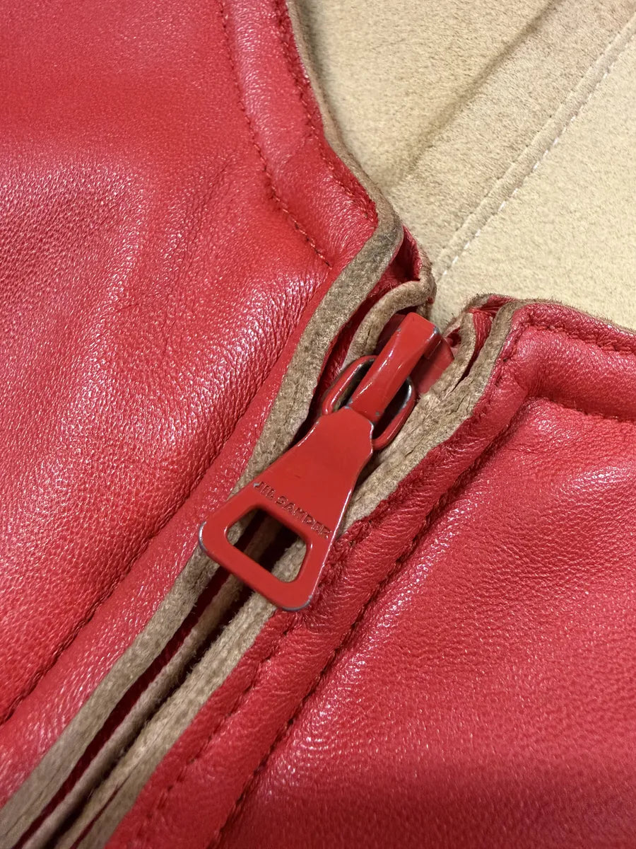 Jil Sander Red Premium Biker Leather Jacket fbLMkgy 10