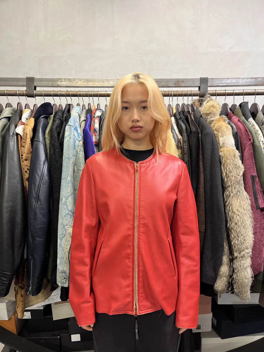 Jil Sander Red Premium Biker Leather Jacket fbLMkgy 2