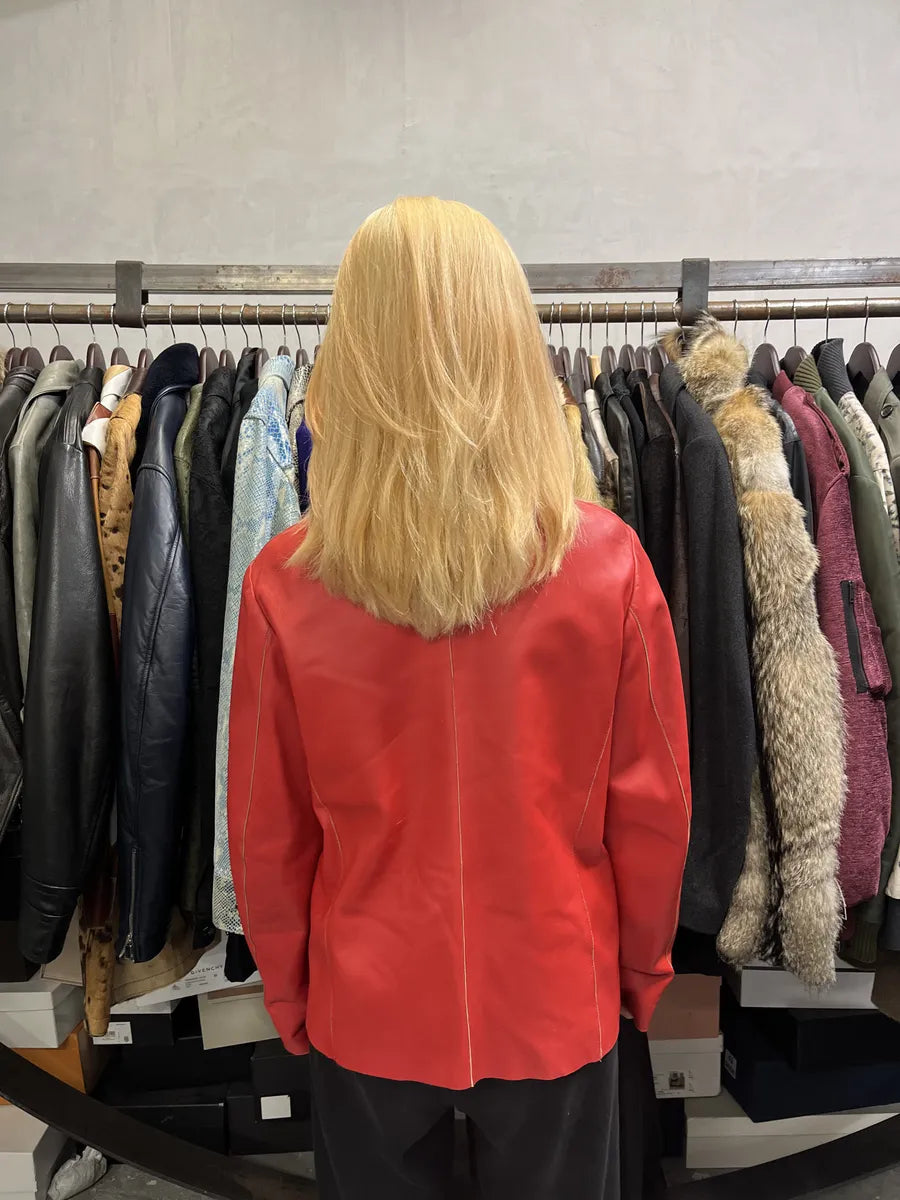 Jil Sander Red Premium Biker Leather Jacket fbLMkgy 3